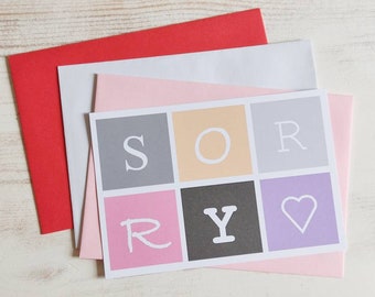 Klappkarte Sorry / Karte Tut mir leid / Entschuldigungskarte mit Herz - in rosa orange lila grau