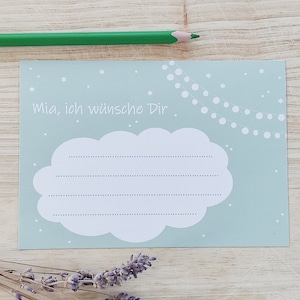 Wunschkarten Lichterkette Wolke Sterne personalisiert grün weiß/ Ballonkarten Wimpelkette Name/ Ich wünsche Dir Euch/ Konfirmation Hochzeit