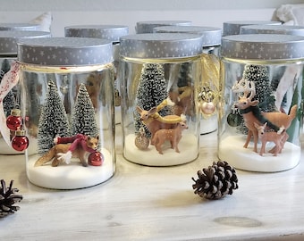 Lichtglas Weckglas Einmachglas Waldtiere Weihnachtsdeko Dekoglas beleuchtet Winterlandschaft Schnee Hirsch Reh Fuchs Dachs Wolf Wildschwein