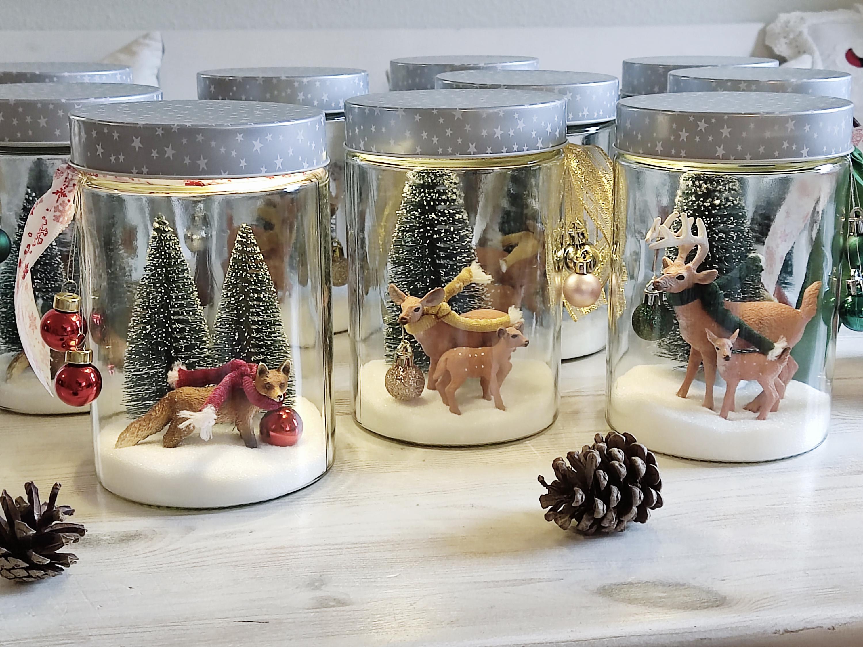 Lichtglas Weckglas Einmachglas Waldtiere Weihnachtsdeko/ beleuchtetes Dekoglas Winterlandschaft Schnee/ Hirsch Reh Rehkitz Fuchs Tierkinder
