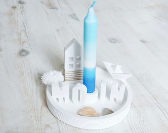 Gift set sea love/ maritime decorative plate candle holder candle plate/ white decoration Baltic Sea North Sea/ Moin Ahoi/ paper boat beach house sea urchin