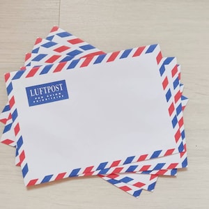 Briefumschläge Briefumschlag Kuvert Luftpost Air Mail 5 Stück in weiß rot blau
