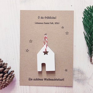 Kleines Mini Weihnachtsgeschenk/ Raysin Lichthäuschen/ Keramik Haus Anhänger/ Kraftpapier Karte Grußkarte Frohes Fest/ weiße Weihnachtsdeko