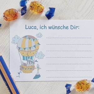 personalisierte Wunschkarten Kinder/ Ballonkarten Name/ Ich wünsche Dir/ Teddy Ballon/ Wünsche Gäste/Geburtstag Taufe Schuleinführung Geburt