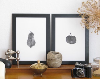 Print original original ink print still Life fruits Scandinavian white print print nature present