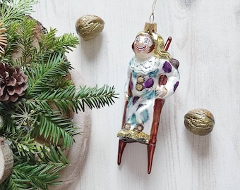 Weihnachtskugel Clown/ Vintage Zirkus Harlekin auf Stelzen/ außergewöhnlich großer Christbaumschmuck 15cm/ besonderer Weihnachtsbaumanhänger