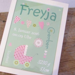 Personalisiertes Geschenk Geburt / Geburtstafel Tilda / Geburtsposter / Geburtsanzeige / Geburtsdaten Poster / Kinderzimmer Wanddeko pastell