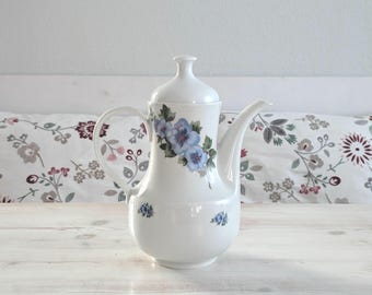 Vintage Kaffeekanne Kahla Porzellan 70er  Blumendekor blau - DDR Kaffeegeschirr seventies - Teekanne Kakaokanne Krug - antikes Kaffeeservice
