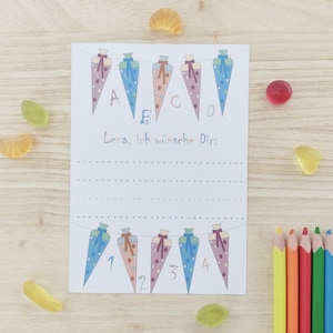 Wunschkarten Ballonkarten Schuleinführung Einschulung personalisierbar - Ich wünsche Dir Karten mit Name - Motiv Zuckertüte - Wünsche Gäste