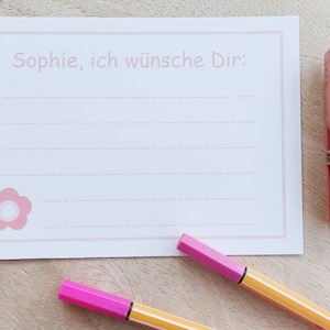 Wunschkarten Set personalisierbar - Ich wünsche Dir Karten mit Name - Motiv Blume rosa - für Wünsche der Gäste - Taufe Hochzeit Geburtstag