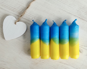 Dip dye candles blue yellow green/ short stick candles, pillar candles, set of 5/ decoration bathroom kitchen hallway/ gift for mom, sister, girlfriend