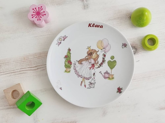 Porcelain Children's Tableware With Name Princess With Castle Bunny  Balloons Roses Customizable Breakfast Table Setting as a Gift for Girls 