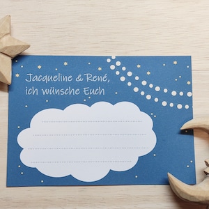 Personalisierte Wunschkarten dunkelblau Wolke Sternenhimmel/ Gästekarten Ich wünsche Dir Euch/ Wünschekarten Lichterkette Taufe Hochzeit
