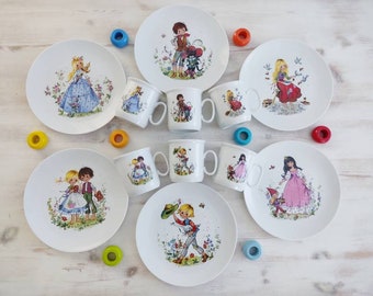 Kinderservice Märchen Geschenkset Kinder Tasse Teller Schneewittchen Aschenputtel Dornröschen Gestiefelter Kater Hänsel Gretel Hans im Glück