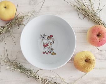 Personalized cereal bowl cow/ cereal bowl cat name/ gift customizable animals birth baptism/ children's tableware rooster farm child