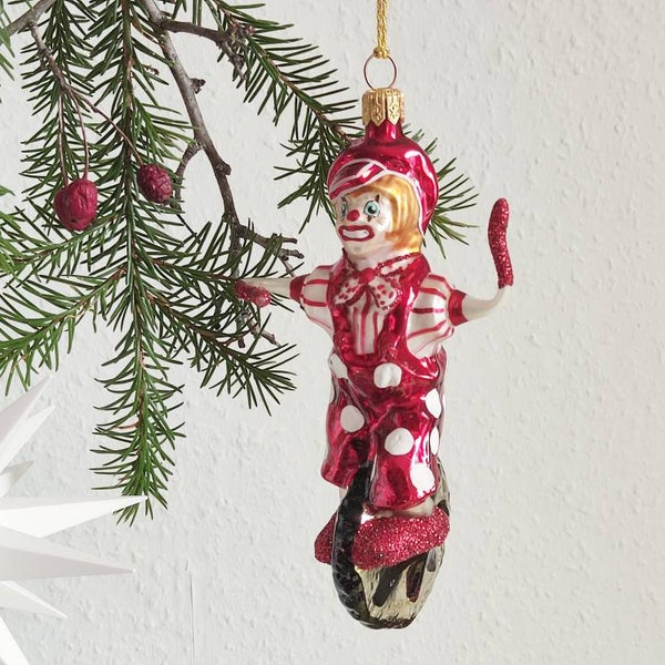 Weihnachtskugel Clown/ Vintage Zirkus Harlekin auf Einrad/ außergewöhnlicher Christbaumschmuck 14cm/ besonders großer Weihnachtsbaumanhänger