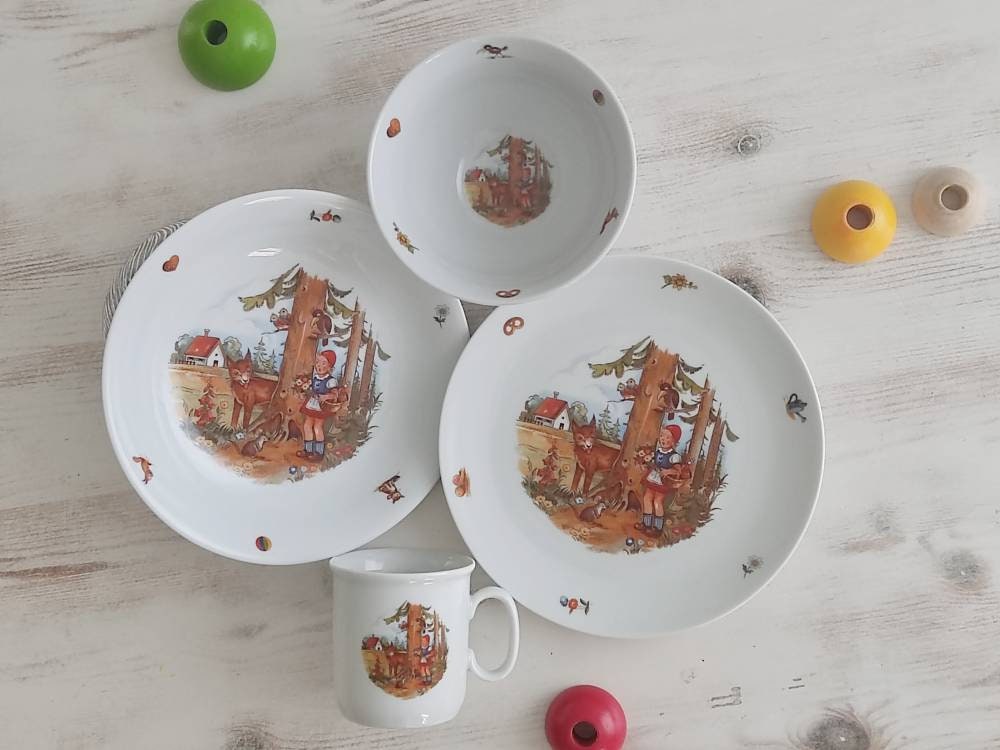 Children's tableware children's place setting name - fairy tale Little Red Riding Hood Wolf - personalizable porcelain - gift birth baptism - GDR nostalgia motif