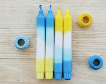 Dip Dye candles blue yellow/stick candle candlesticks set of 4/Raysin candlestick/gift mom sister daughter friend colleague teacher