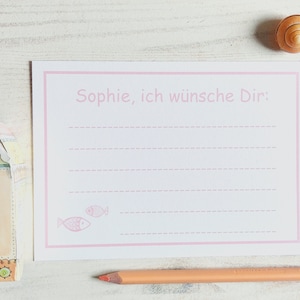 Wunschkarten Set personalisierbar - Ich wünsche Dir Karten mit Name - Fische rosa / blau - Wünsche der Gäste - Taufe Kommunion Konfirmation