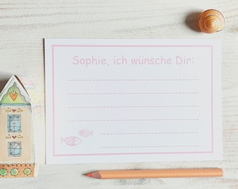 Wunschkarten Set personalisierbar - Ich wünsche Dir Karten mit Name - Fische rosa / blau - Wünsche der Gäste - Taufe Kommunion Konfirmation