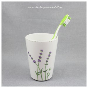 Toothbrush cup Lavender porcelain, handpainted image 1