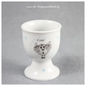 Egg cup "Meow", porcelain, hand-painted with cat