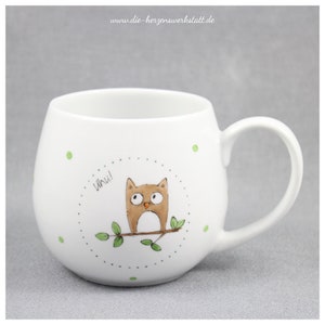 Tasse Kuschelbecher Becher "Uhu!" Porzellan, handbemalt
