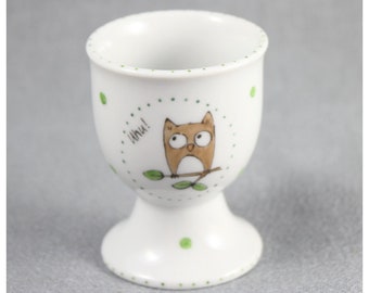 Tasse à oeufs « Eagle Owl », porcelaine, peinte à la main avec hibou