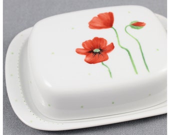 Butter can "poppy seeds", porcelain hand-painted, butter bell, poppy