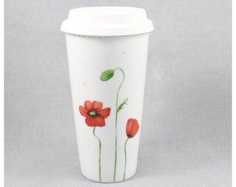 Coffee-to-go-Becher "Mohn" Becher Porzellan, handbemalt