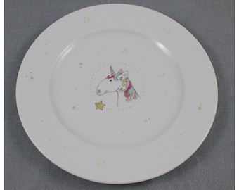Plato "Unicornio" plato de desayuno de porcelana pintado a mano