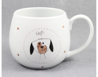 Becher Hund Kuschelbecher Tasse "Wuff!" Porzellan, handbemalt