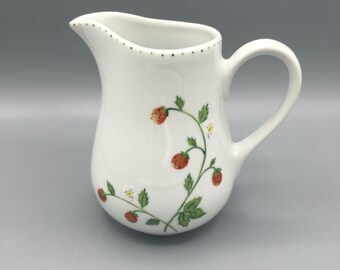 Grand pot « fraise des bois », porcelaine, peint à la main, pot à lait, vase, fondeur de lait