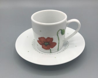 Tasse à expresso, 2 pièces, « graines de pavot », porcelaine, peinte à la main, tasse à moka, expresso, avec soucoupe, pavot, pavot