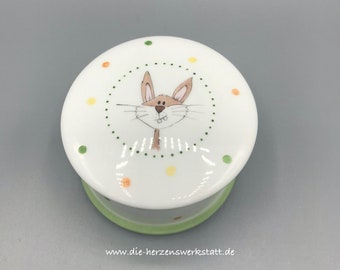 Boîte « Lapin », porcelaine, peinte à la main, boîte en porcelaine, couvercle, lapin de Pâques