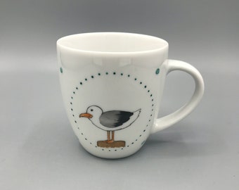 Mug, children's cup "Seagull" porcelain, hand-painted