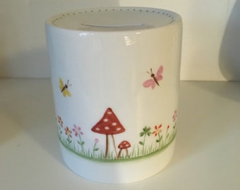Money box "lucky mushroom", hand-painted porcelain, piggy bank, small change, pocket money