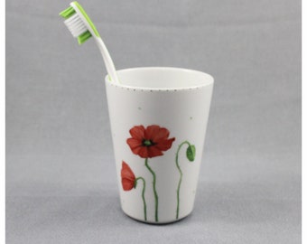 Brosse à dents tasse « graines de pavot » porcelaine, peinte à la main, tasse, récipient, sans poignée