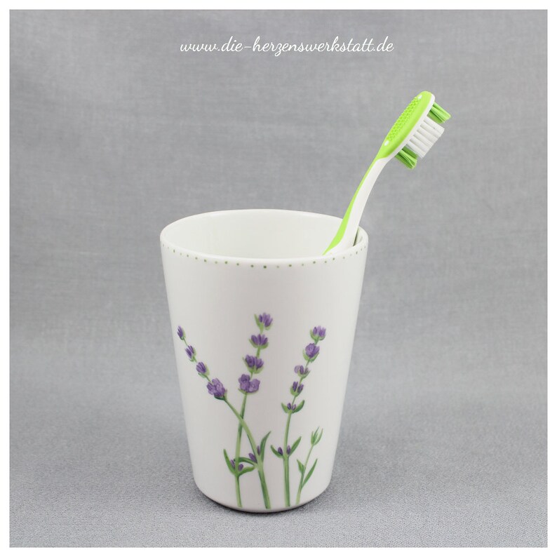 Toothbrush cup Lavender porcelain, handpainted image 1