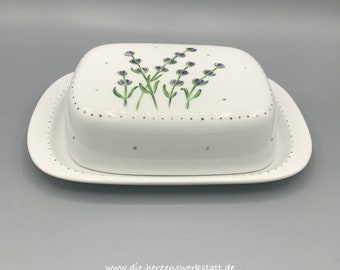 Butter dish "Lavender", hand-painted porcelain, butter bell