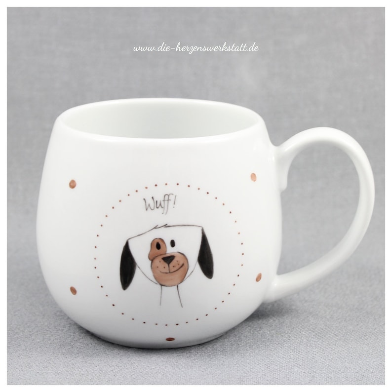 Becher Hund Kuschelbecher Tasse Wuff Porzellan, handbemalt Bild 1