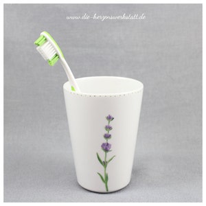 Toothbrush cup Lavender porcelain, handpainted image 2