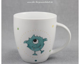Tasse, tasse pour enfants « Monster », turquoise, porcelaine, peinte à la main