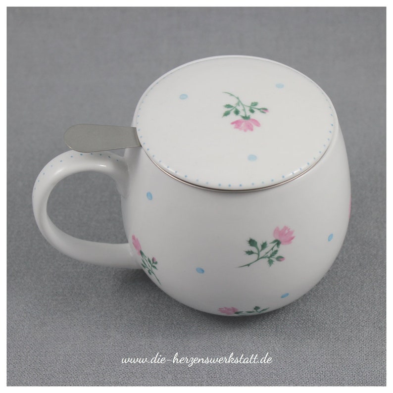 Becher Vintage-Röschen Tasse Porzellan handbemalt Kuschelbecher Rosen Streublümchen Bild 5