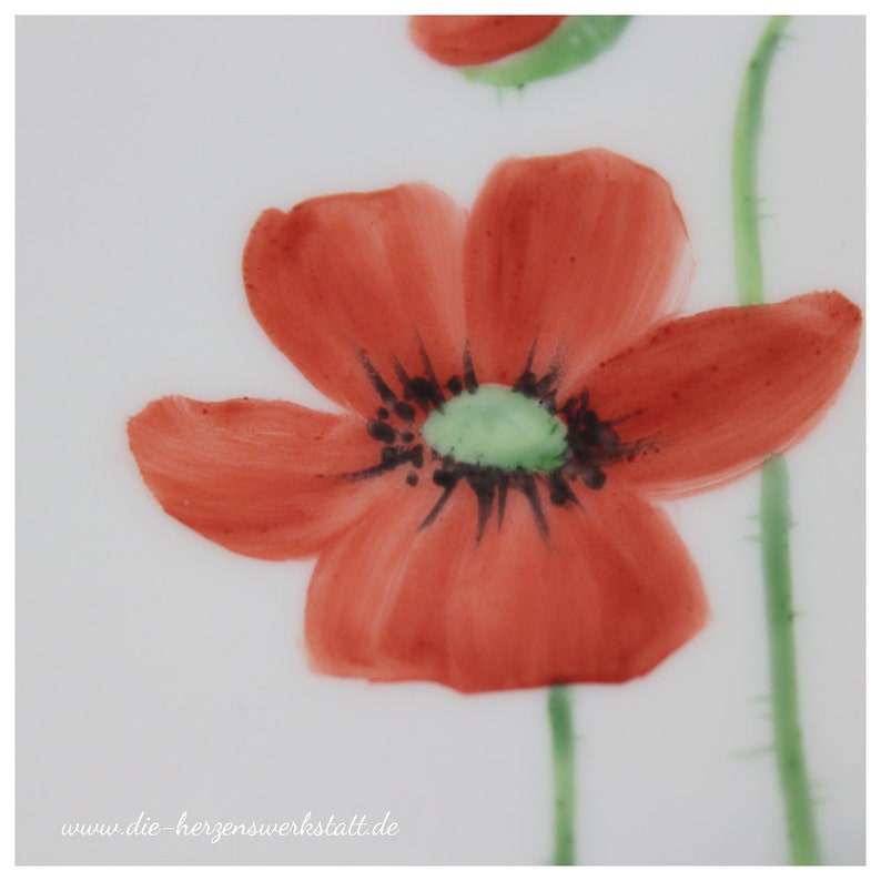 Butterdose Mohn, Porzellan handbemalt, Butterglocke, Mohnblume Bild 7