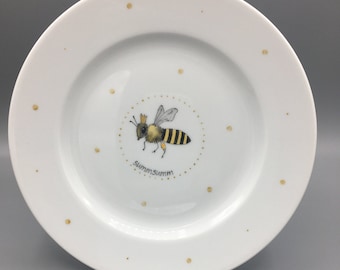 Assiette « Queen Bee », porcelaine, peinte à la main, assiette petit-déjeuner, abeille, apiculteur