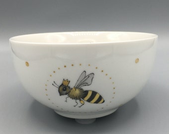 Bol, bol de muesli « Queen Bee », porcelaine, peint à la main, bol, abeille, apiculteur