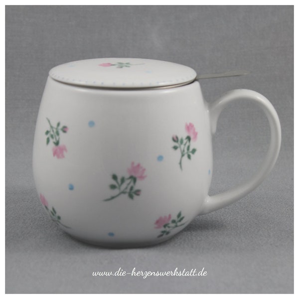 Becher "Vintage-Röschen" Tasse Porzellan handbemalt Kuschelbecher Rosen Streublümchen