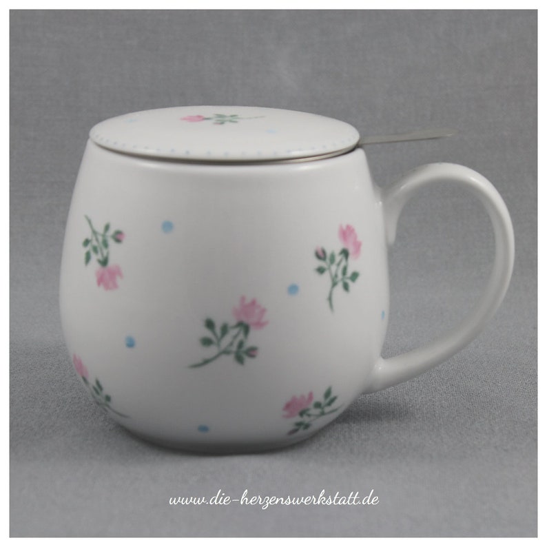 Becher Vintage-Röschen Tasse Porzellan handbemalt Kuschelbecher Rosen Streublümchen Bild 1