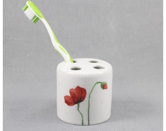 Toothbrush holder "poppy" porcelain, hand-painted, storage toothbrush poppy